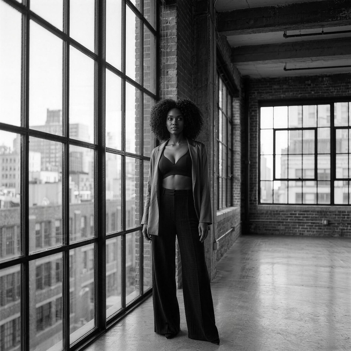 SURLANE — loft NY noir et blanc, modèle en situation